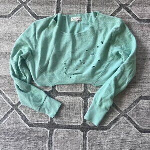 Niyama Sol Chunky Sweatshirt Crop Top Womens XS Green Distressed Destroyed